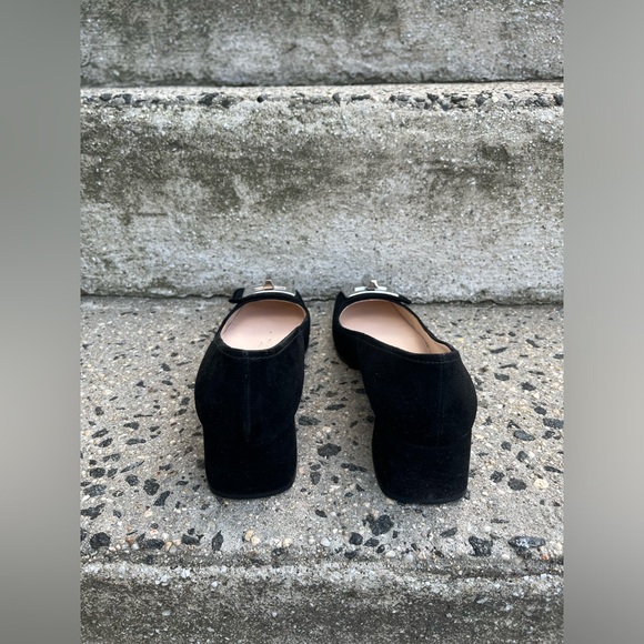 Prada Pumps Shoes Sz 37 Suede Silver Buckle Chunky Heel - Picture 6 of 7